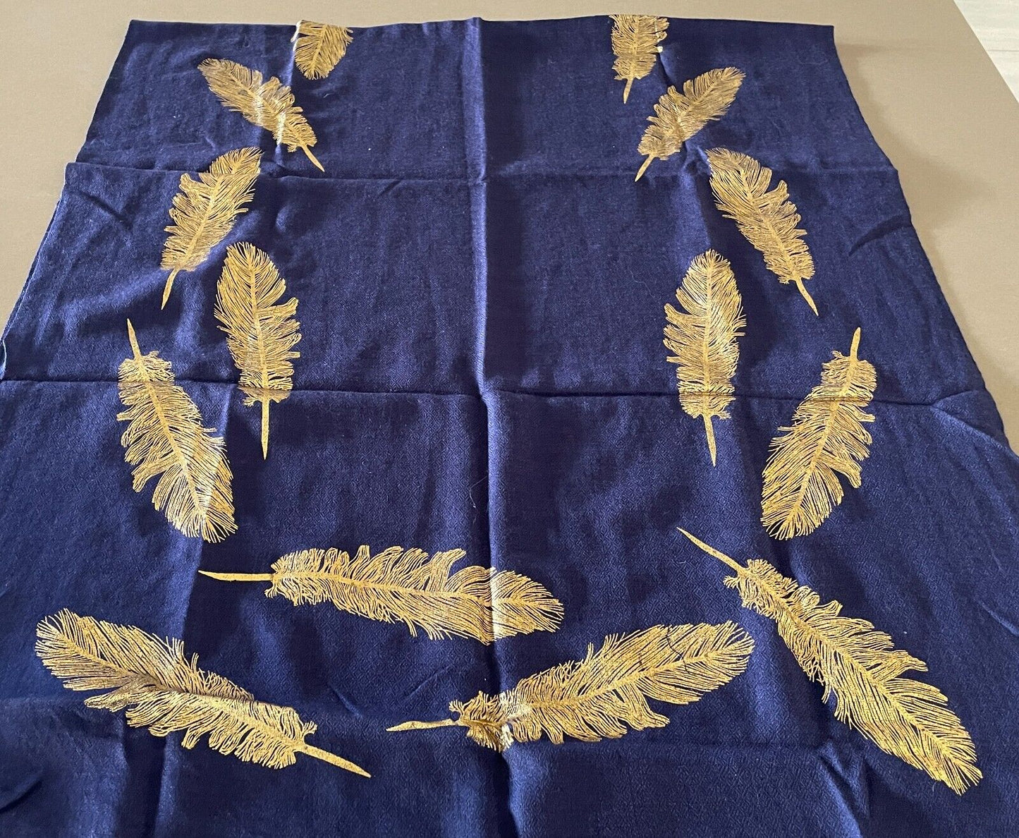PASHMINA Scarf Blue and Gold Feather Print Rectangle NEW in Pack Gorgeous