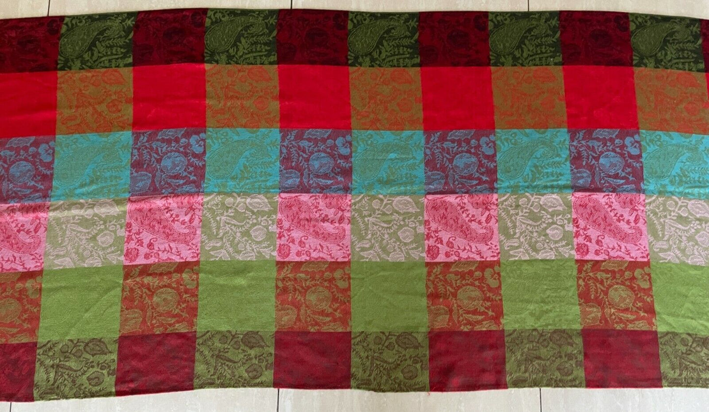 ESPRIT Scarf w Fringe Multi Colour & Print Large Check Rectangle Neck Wrap NEW