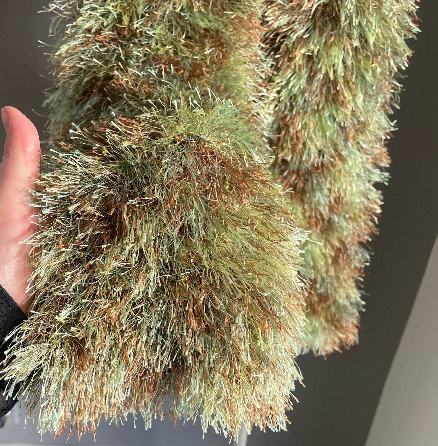 SCARF Handmade NECK Wrap Eyelash Yarn Knit Scarf Shades Green Brown Gold Fluffy