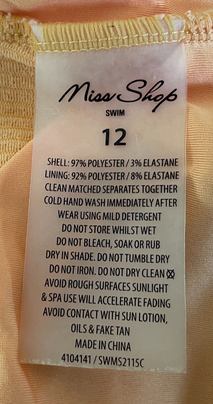 MISS SHOP Bikini Top Pale Orange Textured Fabric Swim Surf BRA ONLY Size 12