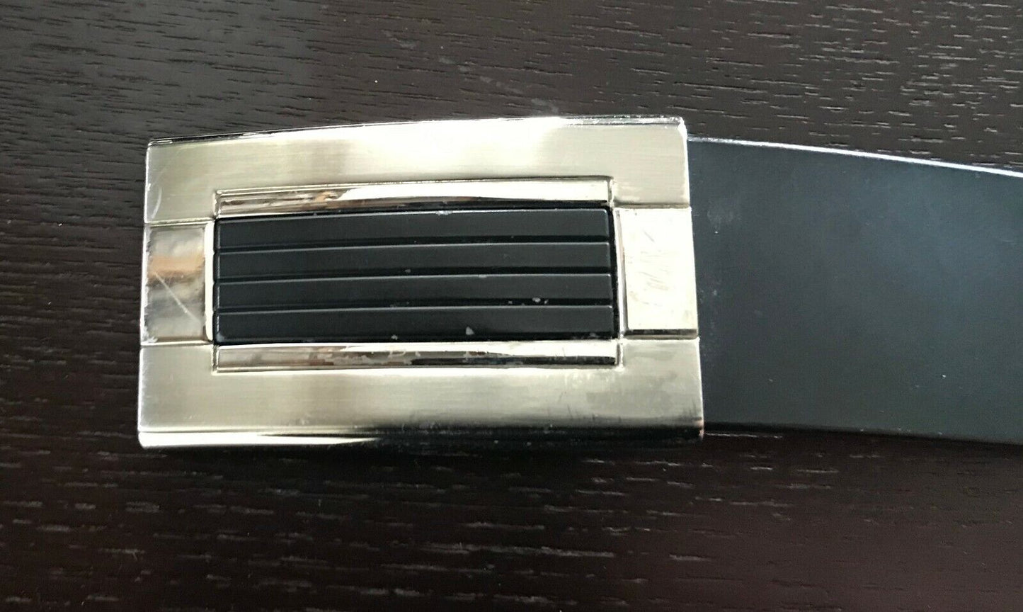 Mens LEATHER Belt BUCKLE Black Dress w Silver & Black Buckle Size 97 W 118 cm L