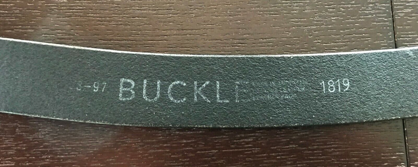 Mens LEATHER Belt BUCKLE Black Dress w Silver & Black Buckle Size 97 W 118 cm L