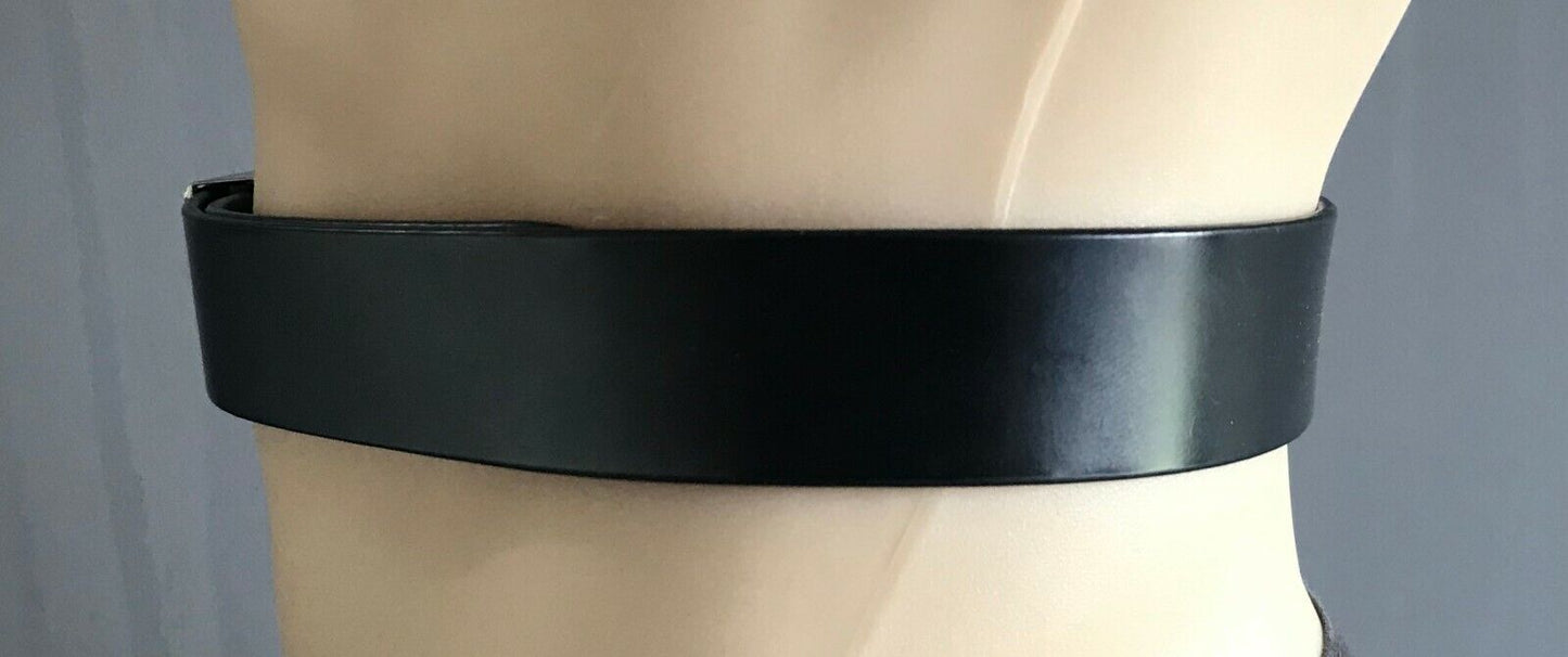 Mens LEATHER Belt BUCKLE Black Dress w Silver & Black Buckle Size 97 W 118 cm L