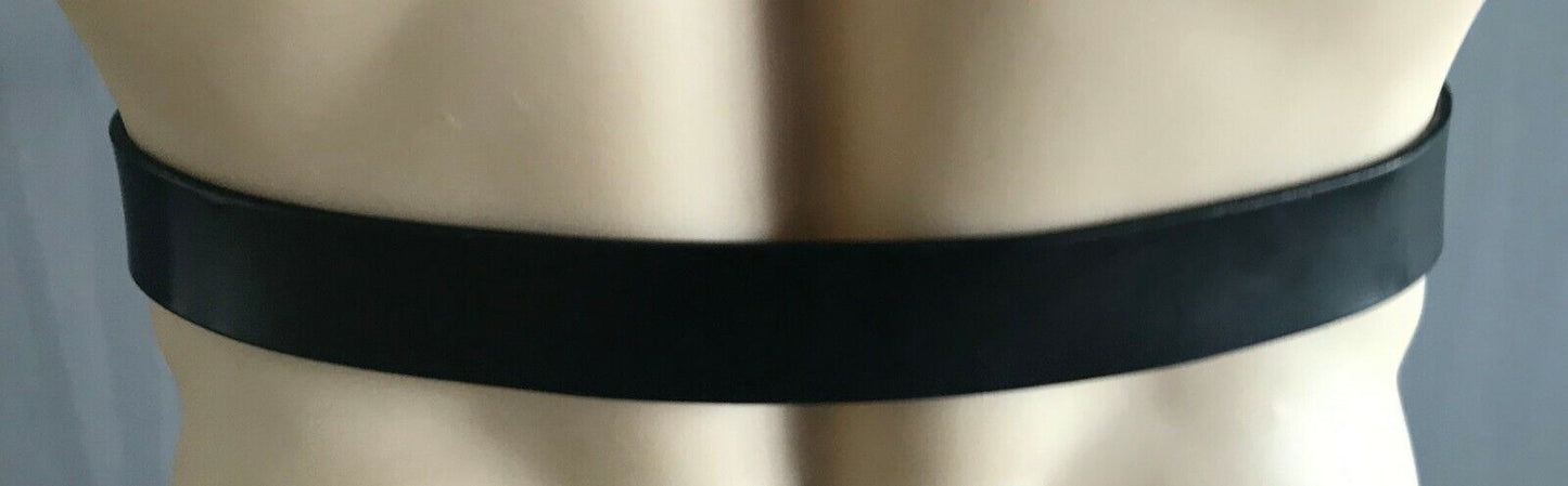 Mens LEATHER Belt BUCKLE Black Dress w Silver & Black Buckle Size 97 W 118 cm L