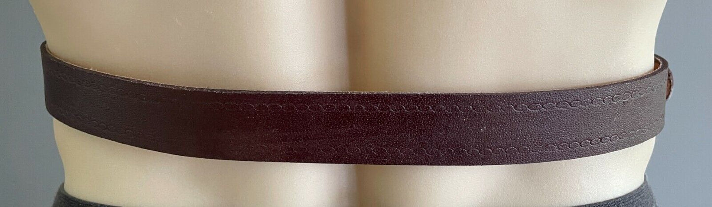 Mens LEATHER Belt 3cm BROWN Dress Silver Buckle 1 Pin Fit Waist 77 - 90cm NEW