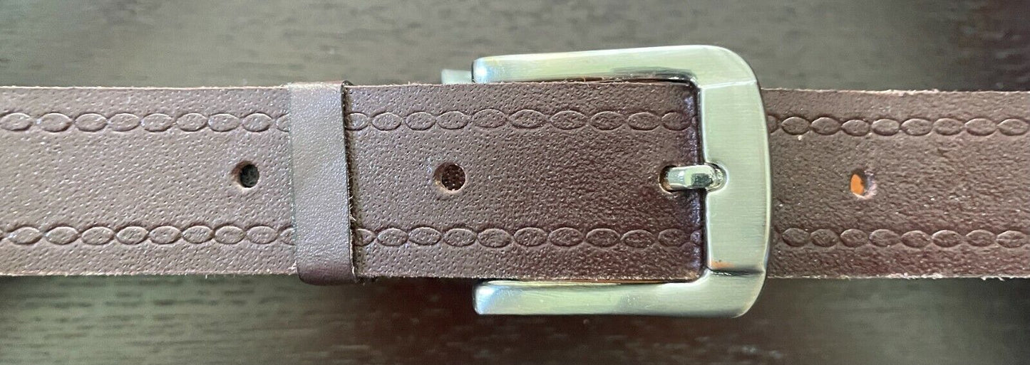 Mens LEATHER Belt 3cm BROWN Dress Silver Buckle 1 Pin Fit Waist 77 - 90cm NEW
