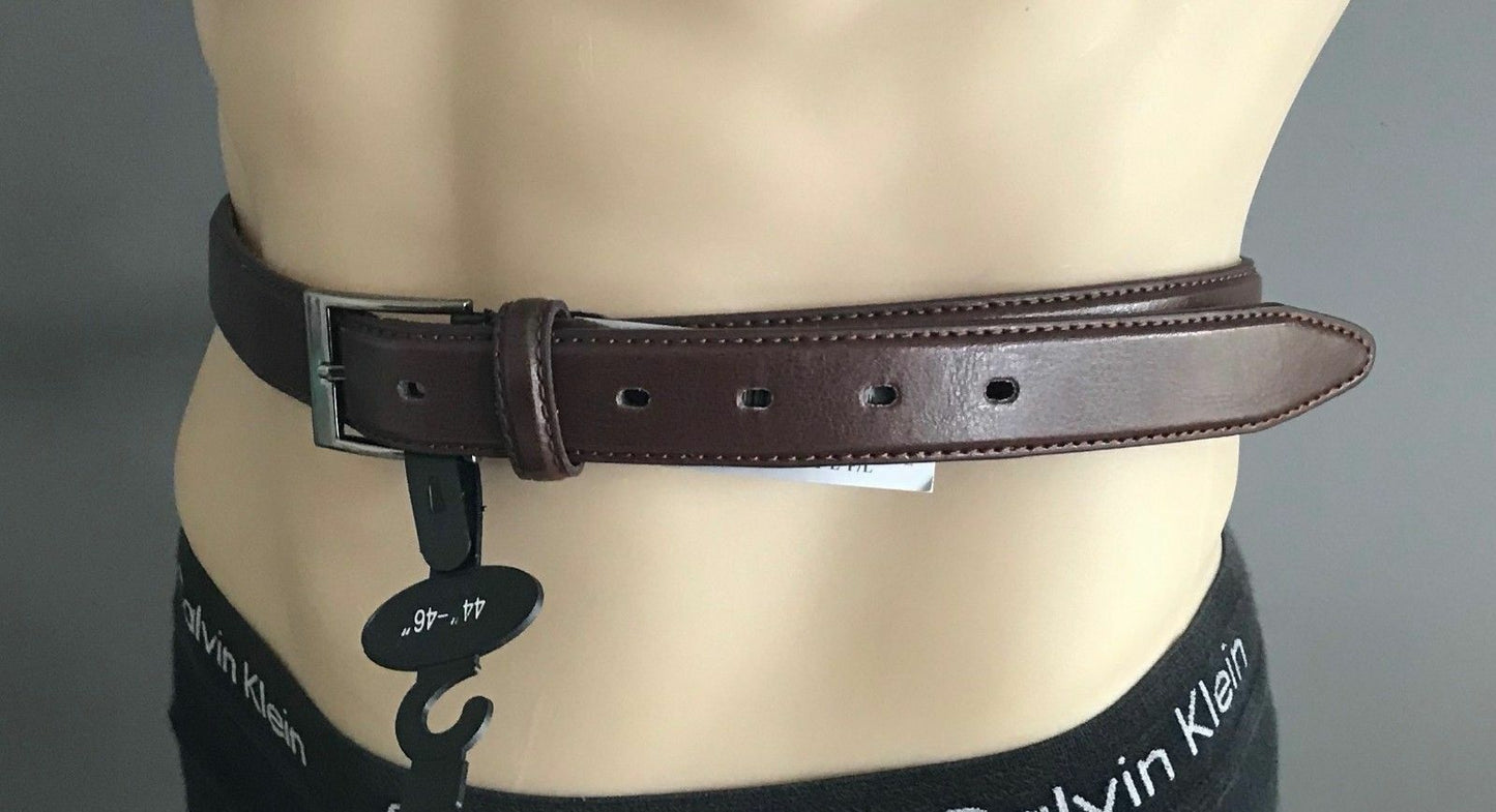 Mens LEATHER Belt Brown Dress Belt Pewter Pin Buckle Trim Sz 44 46 in Waist NEW