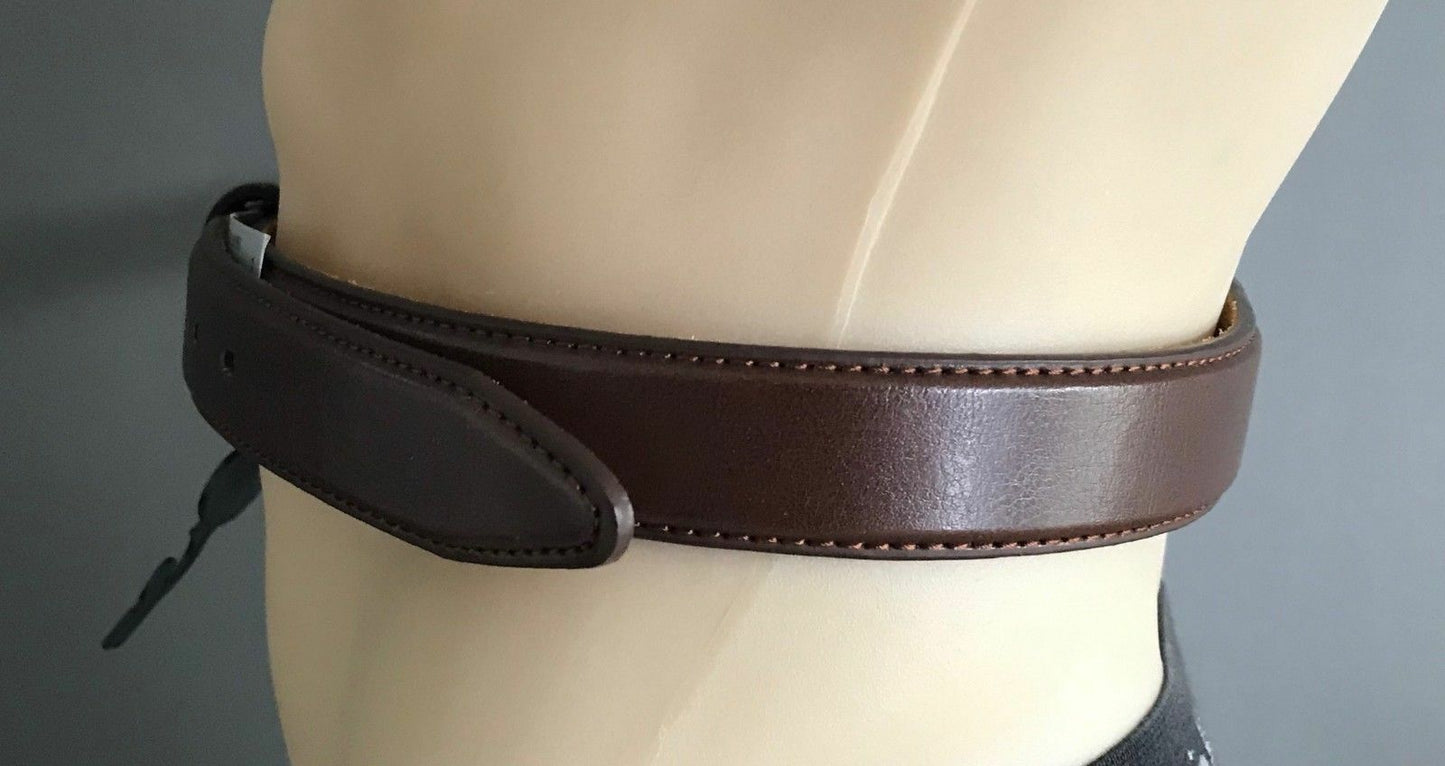 Mens LEATHER Belt Brown Dress Belt Pewter Pin Buckle Trim Sz 44 46 in Waist NEW
