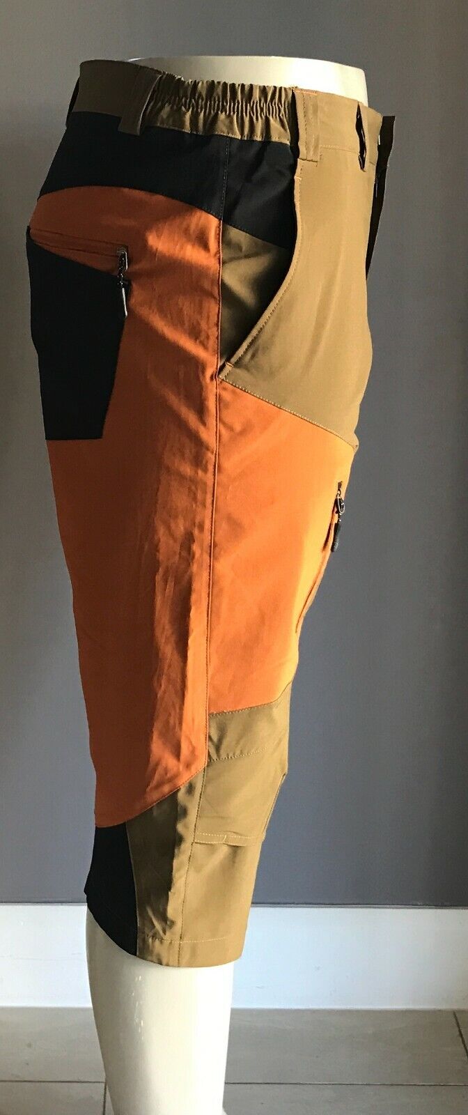Mens PANTS Khaki Brown & Black Quick Dry Hiking Capri Zip Belt Loops Sz 36 NEW
