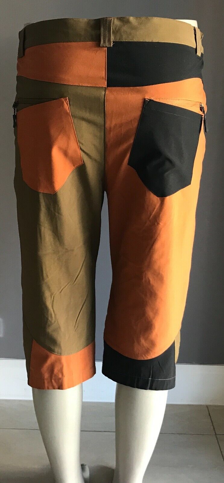 Mens PANTS Khaki Brown & Black Quick Dry Hiking Capri Zip Belt Loops Sz 36 NEW