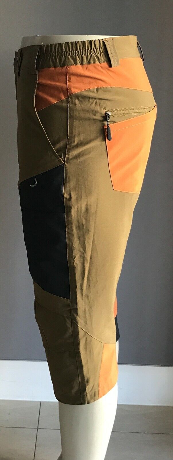 Mens PANTS Khaki Brown & Black Quick Dry Hiking Capri Zip Belt Loops Sz 36 NEW
