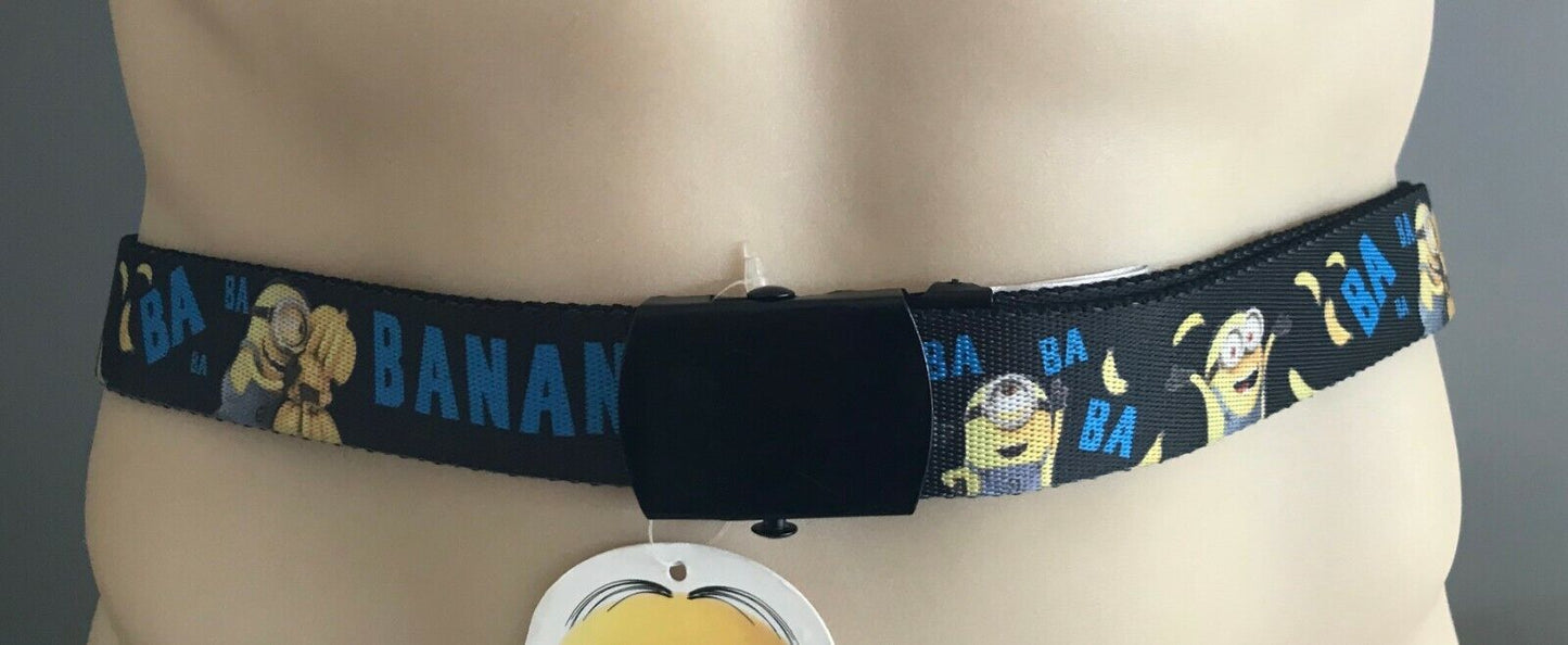 Mens Belt DESPICABLE ME 3.5cm Wide Minions Banana Print Ratchet Buckle 117cm NEW