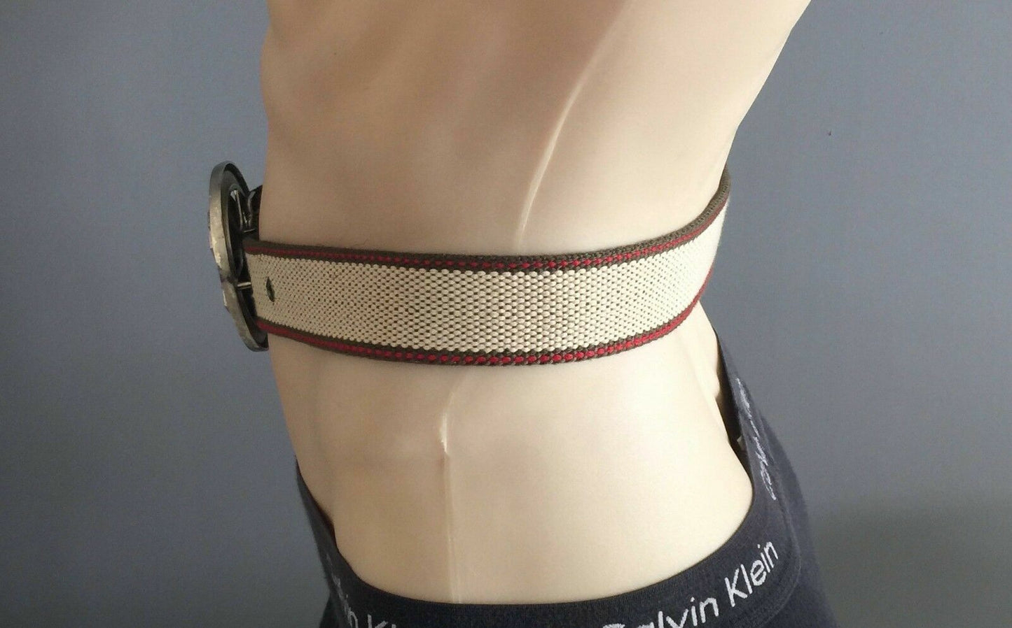 Mens CANVAS Belt 3.5cm Retro "Spinning" Silver Buckle Belt Beige Size S M Unique
