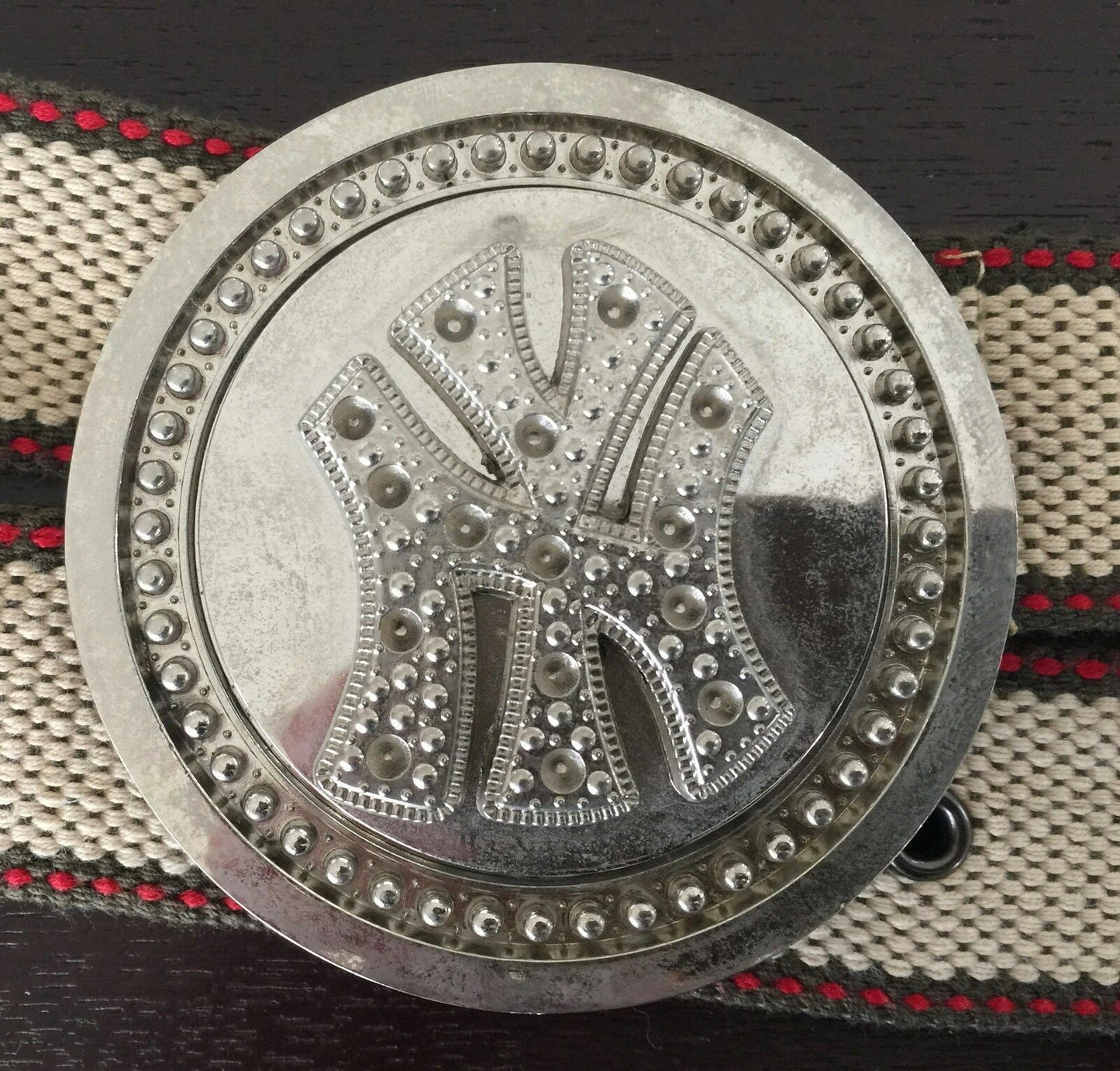 Mens CANVAS Belt 3.5cm Retro "Spinning" Silver Buckle Belt Beige Size S M Unique