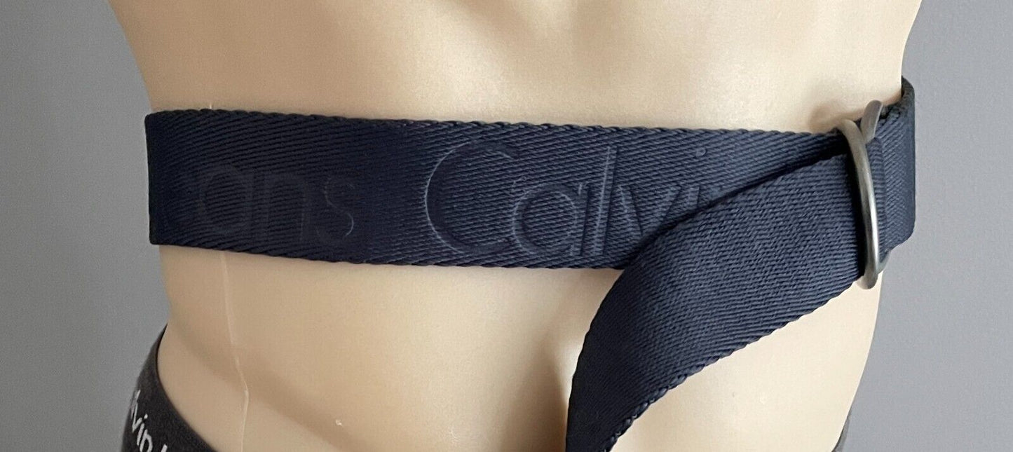 CALVIN KLEIN JEANS Mens Belt Embossed Navy Utility Sz 34 Waist 115cm 4cm Wide
