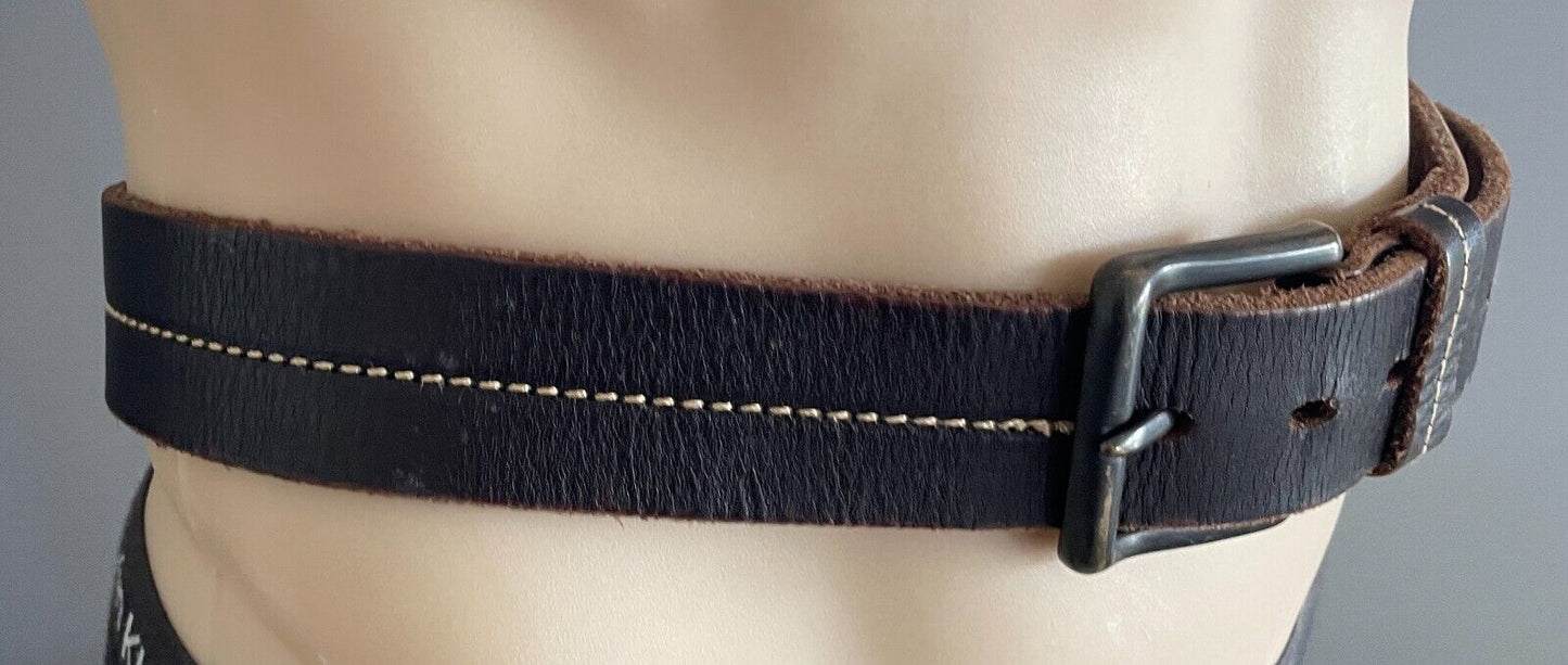 COLORADO LEATHER Belt Brown Contrast Stitch Trim Mens Sz M Waist 90 100 4cm Wide
