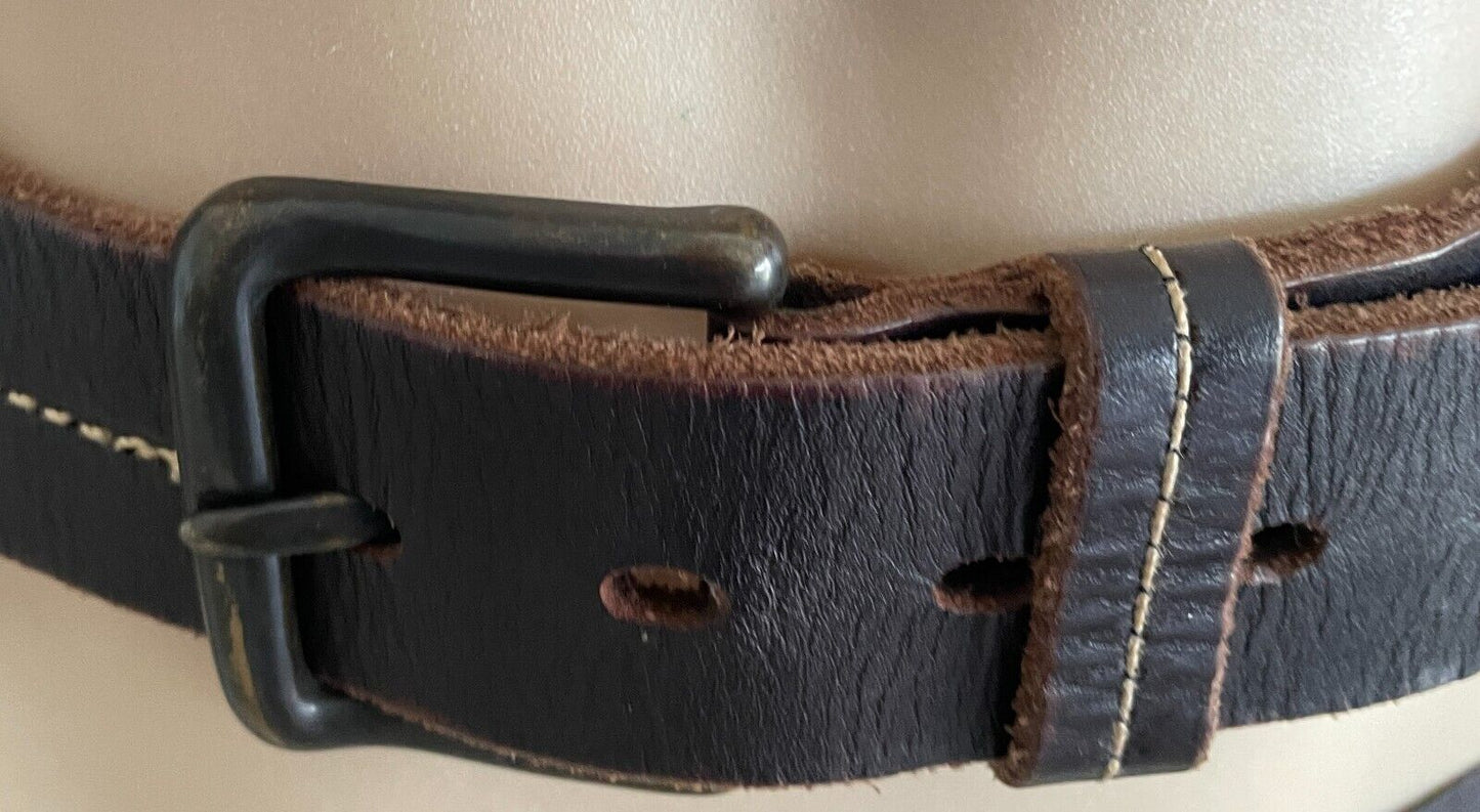 COLORADO LEATHER Belt Brown Contrast Stitch Trim Mens Sz M Waist 90 100 4cm Wide