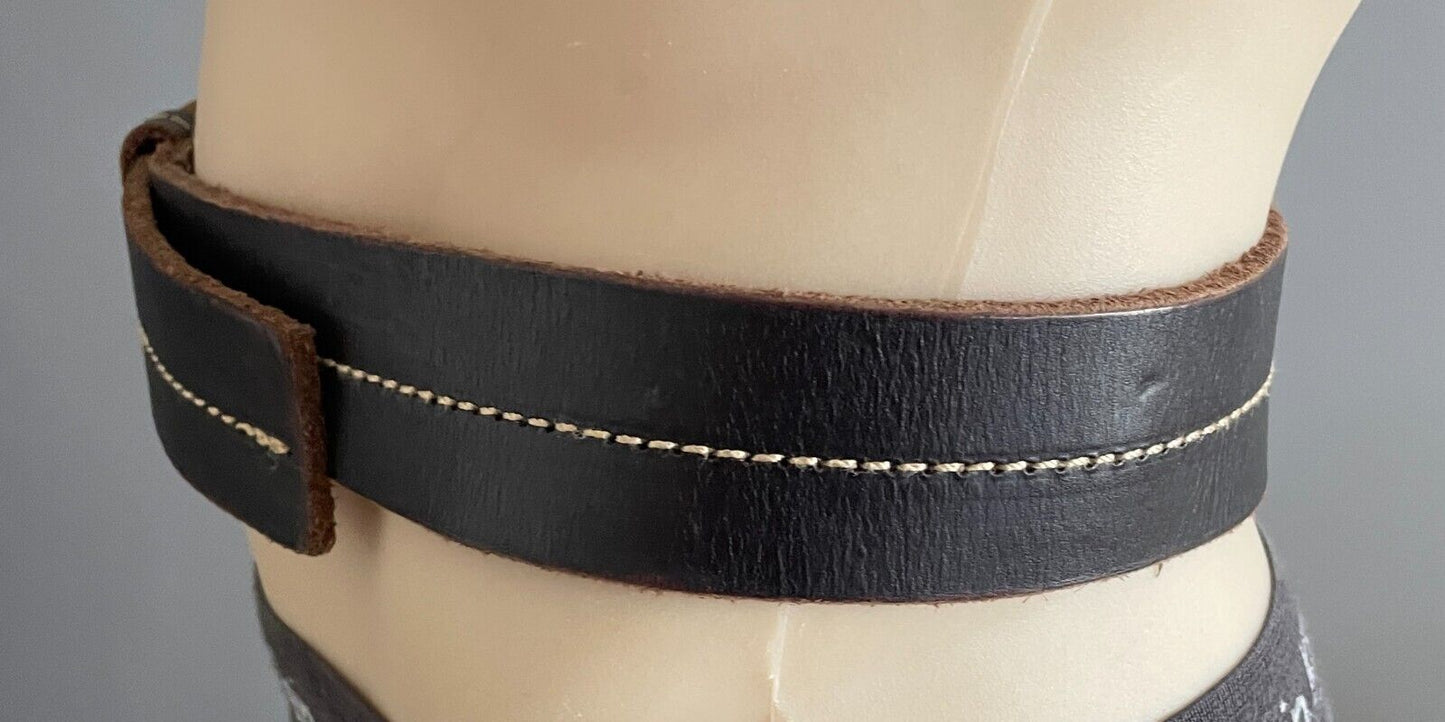 COLORADO LEATHER Belt Brown Contrast Stitch Trim Mens Sz M Waist 90 100 4cm Wide