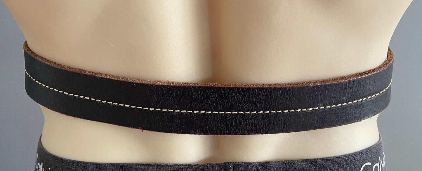 COLORADO LEATHER Belt Brown Contrast Stitch Trim Mens Sz M Waist 90 100 4cm Wide