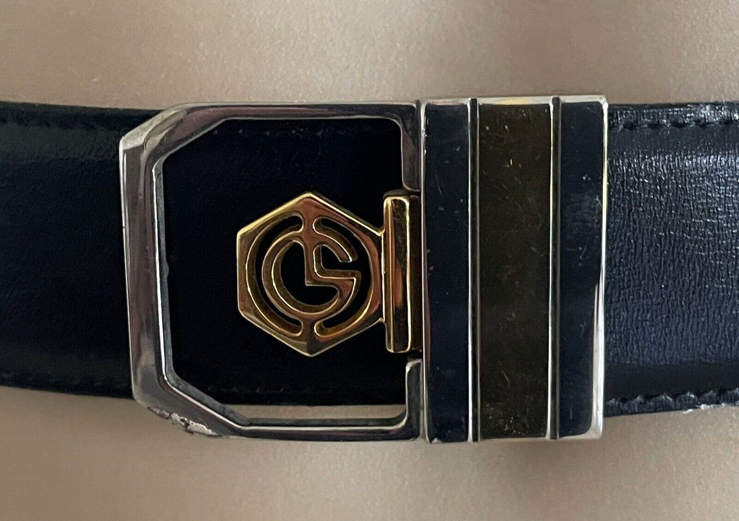 GOLDLION Leather Belt Black Dress Gold Silver Buckle Mens Waist 95 - 105cm