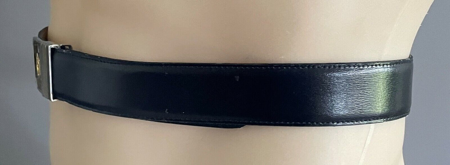 GOLDLION Leather Belt Black Dress Gold Silver Buckle Mens Waist 95 - 105cm