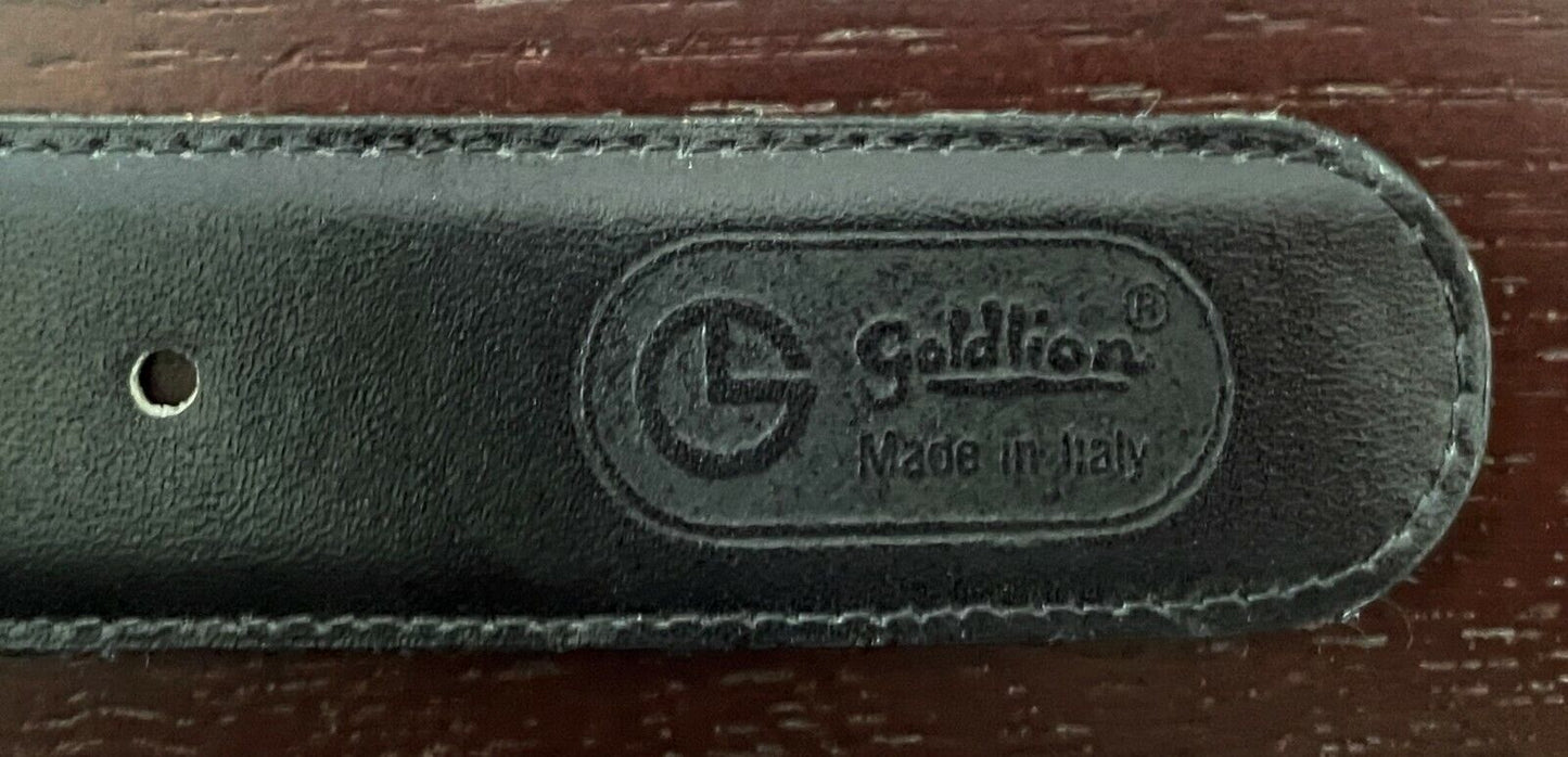 GOLDLION Leather Belt Black Dress Gold Silver Buckle Mens Waist 95 - 105cm
