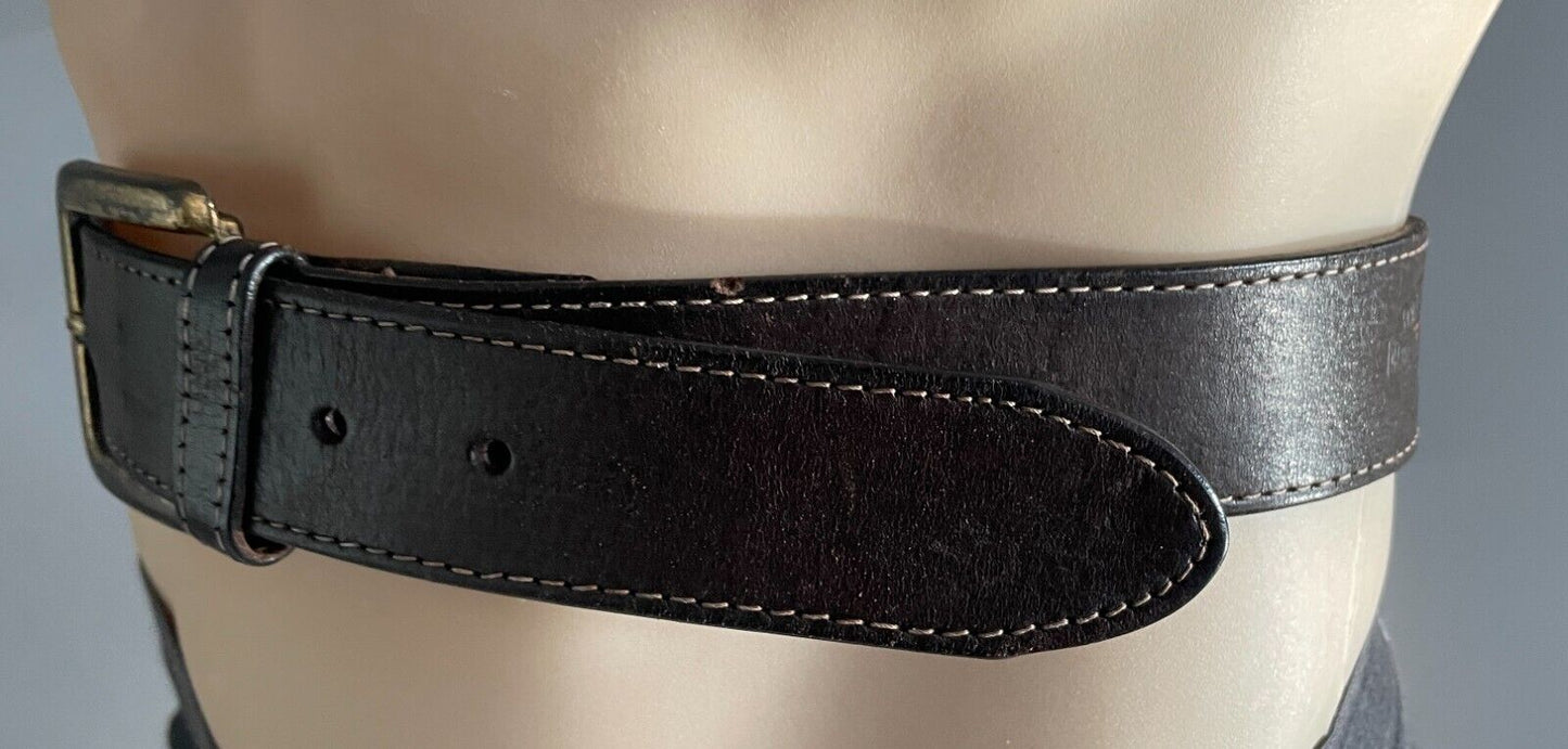 HARLEY DAVIDSON LEATHER Belt Brown 4cm Wide Rustic Gold Tone Buckle Mens Size 34