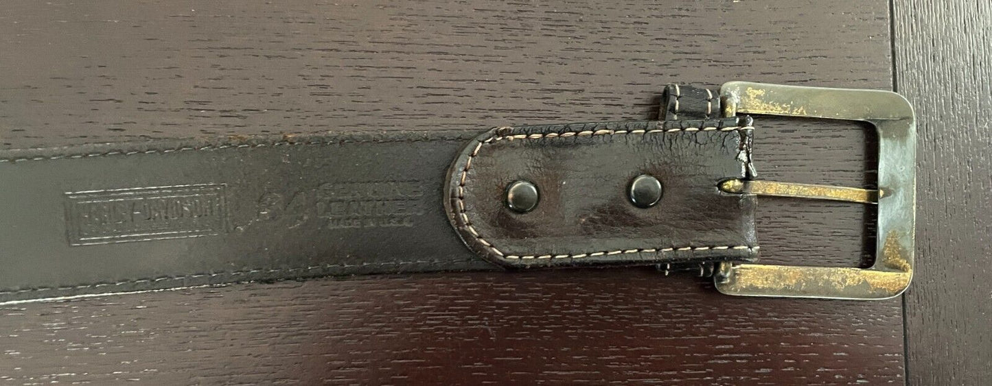 HARLEY DAVIDSON LEATHER Belt Brown 4cm Wide Rustic Gold Tone Buckle Mens Size 34