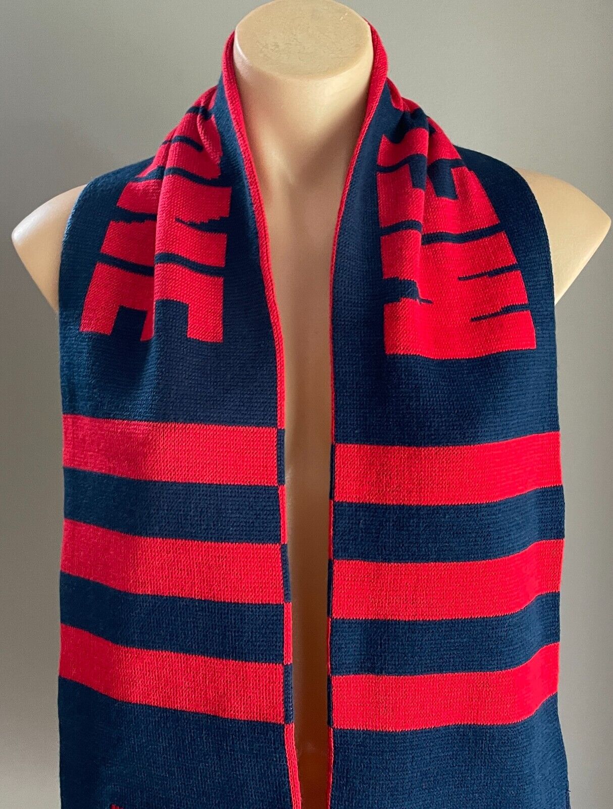 Fan Scarf MELBOURNE DEMONS AFL Knit Fringed Neck Red & Blue Womens Member 2018