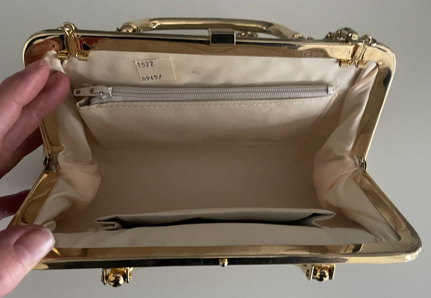GOLD LAME Evening Bag Fabric Frame Clutch Long Chain Strap Handbag Handles NEW