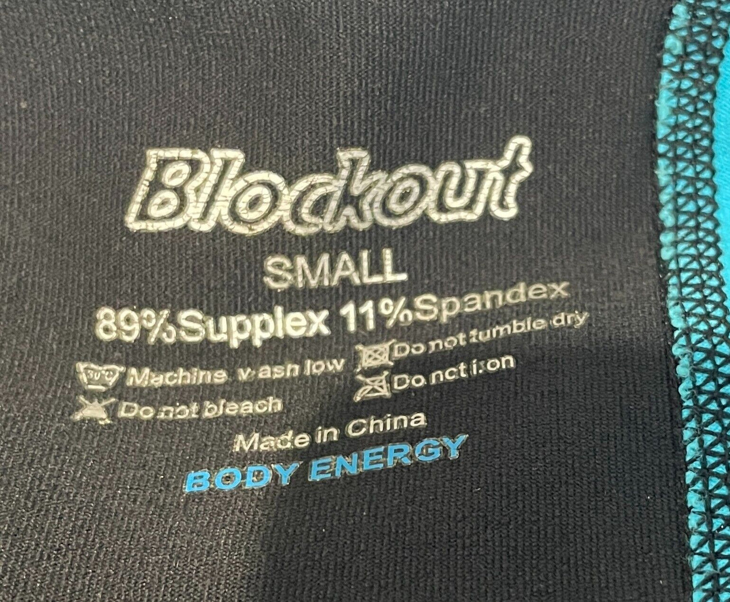 BLOCKOUT Body Energy Leggings Running Black Blue Stripe 3/4 Length Pants Size S