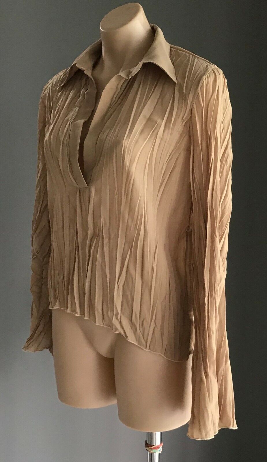 Ladies Top STUDIO MISCHALIS Blouse Gold Flare Sleeve Wrinkle Look EU 46 AU 12 14