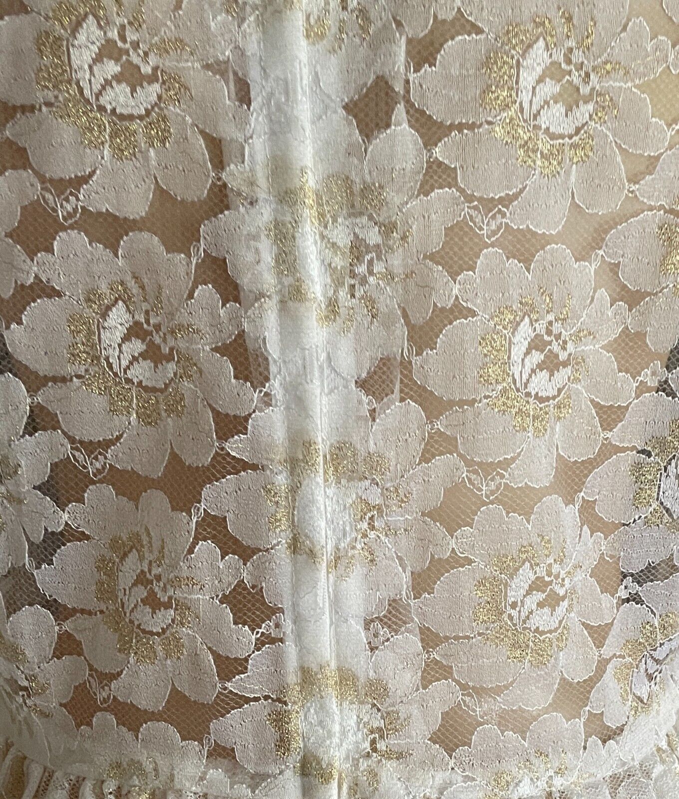 Antique Top White Lace High Neck L/Sleeve Blouse Gold Glitter Highlights Size 10