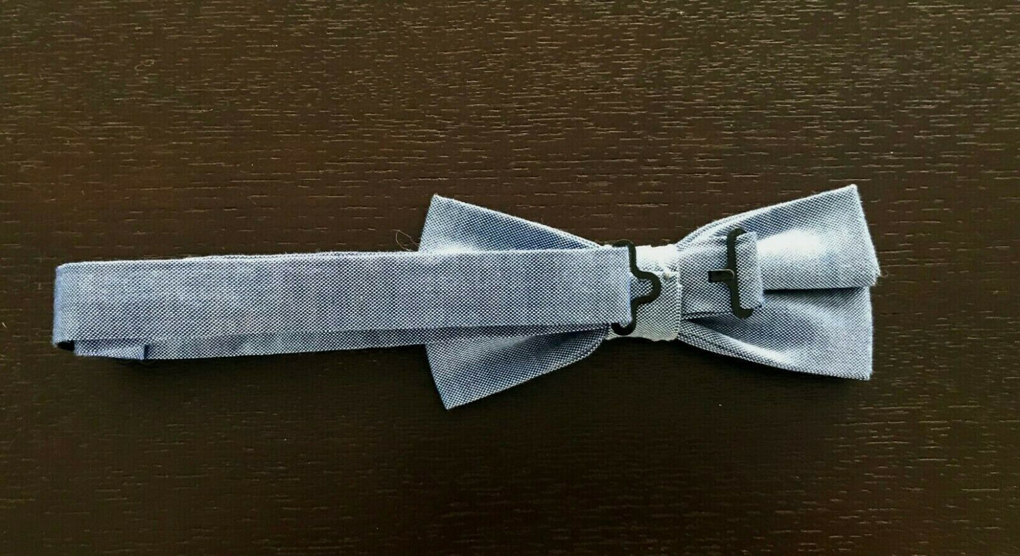Mens Neck Bow Tie Classic Blue Cotton Pre-Tied Adjustable Bow Tie