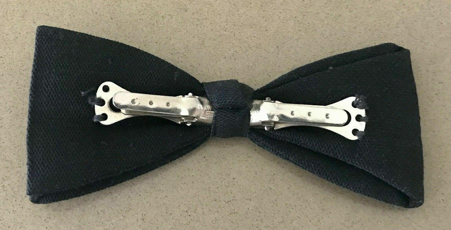 Vintage Mens CLIP ON BOW TIE Classic Black Pre-tied (2) Formal Dressy Wedding