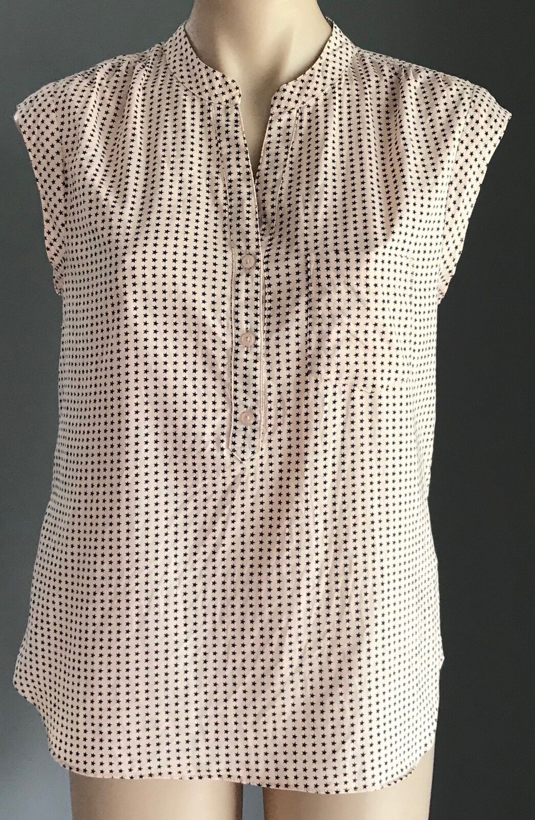 JAG Top Blush Pink & Navy Blue Star Print Sleeveless Blouse Shirt Ladies Size 10
