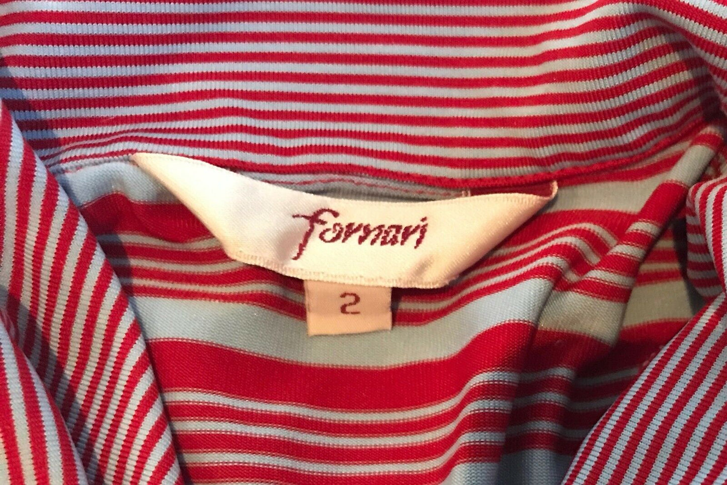 FORNARI Top Red & Blue Stripe Zip Front Short Sleeve Stretch Shirt Size 2 AU 10