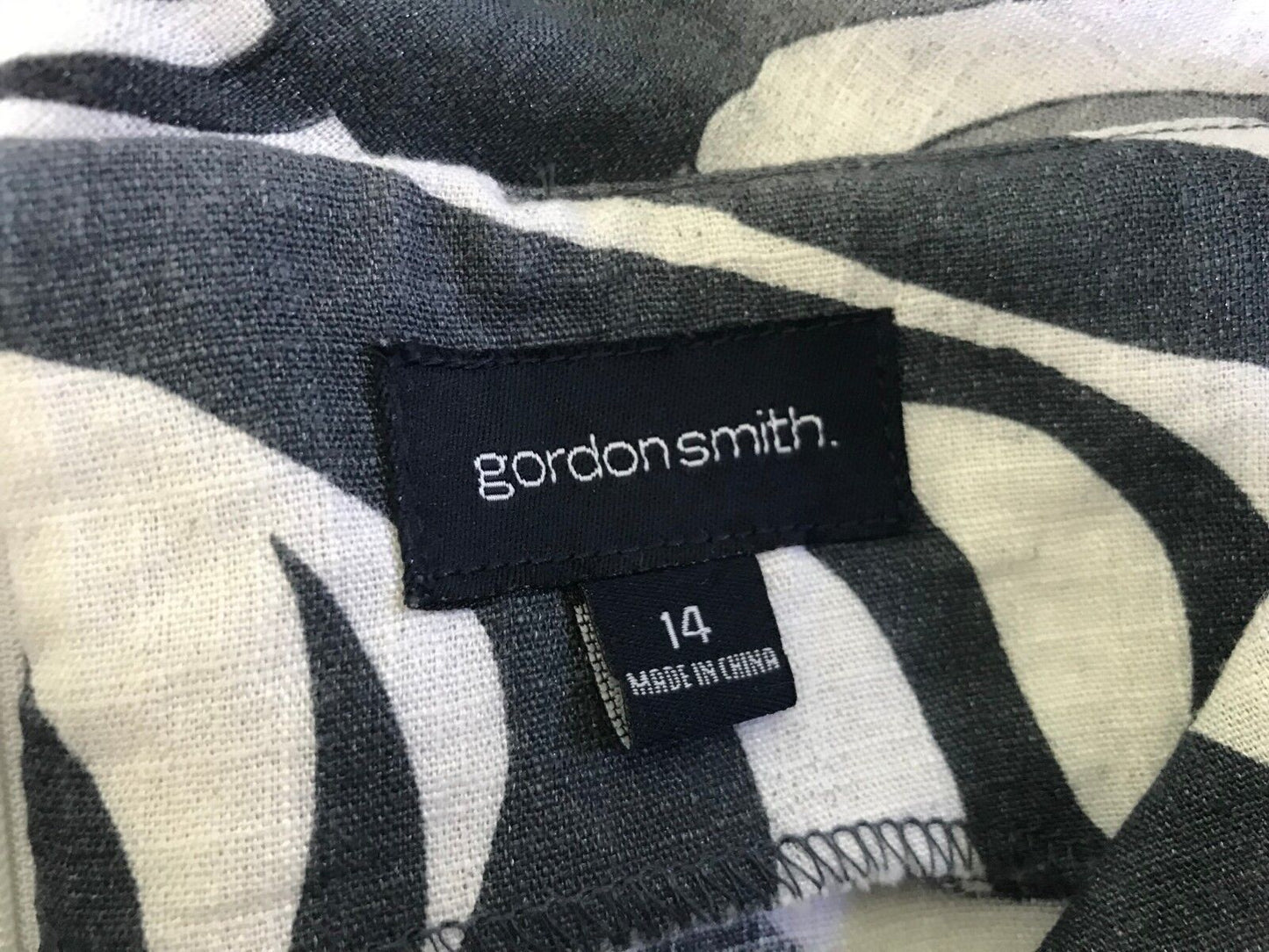 GORDON SMITH Dress Black Grey White Silver Print Oversized Collar Shift Size 14