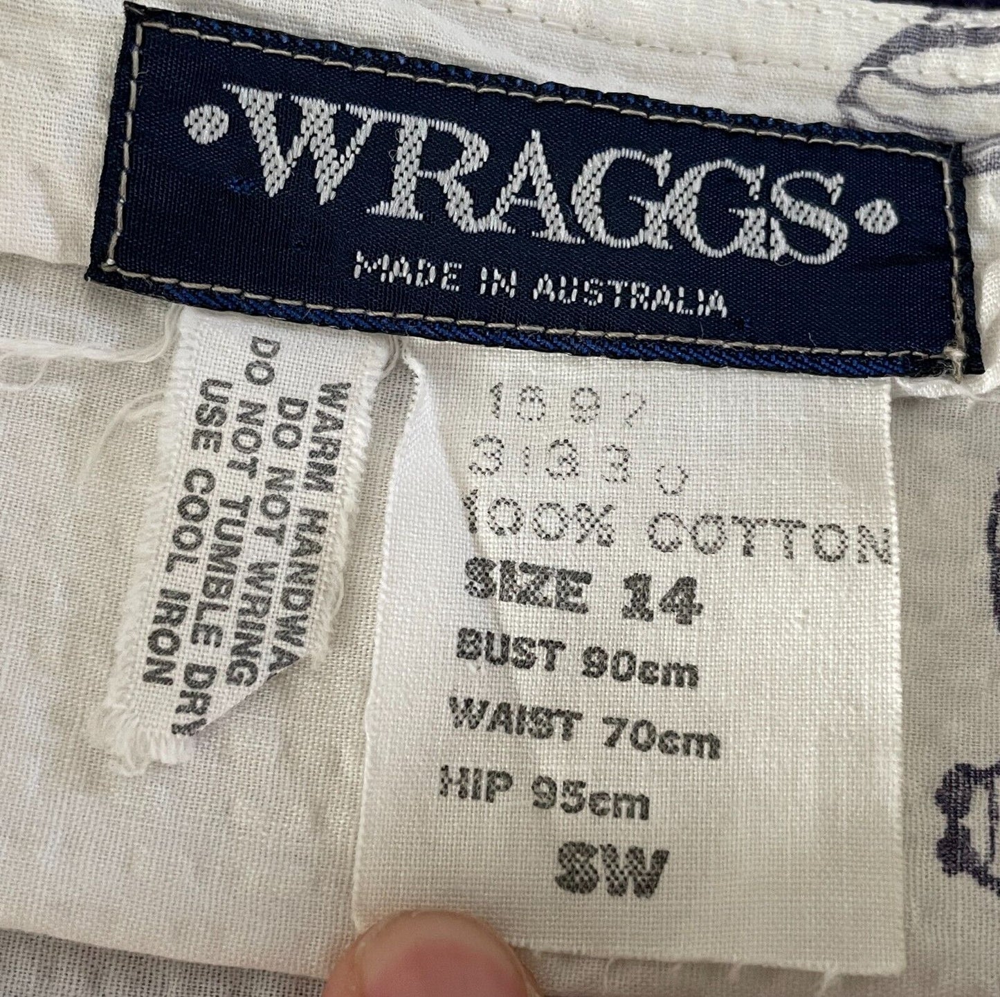 WRAGGS Dress White Navy Seersucker Fabric Seashell Short Sleeve Size 14 1980's
