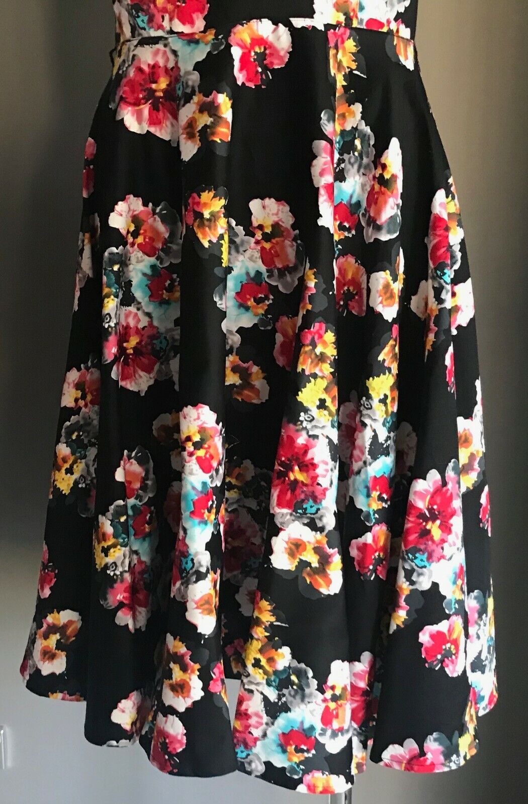 Fit & Flare Dress Black Floral Halter Neck Ladies Size 14 Retro Handmade 1950's