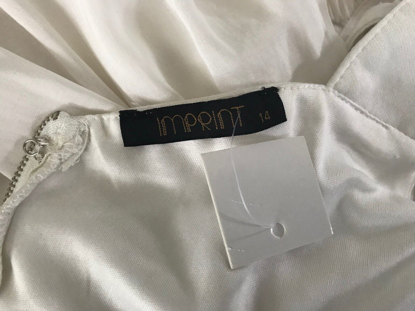 IMPRINT BRAND Dress White Rose Gold Stud Trim Cut Out Waist Sleeveless Size 14