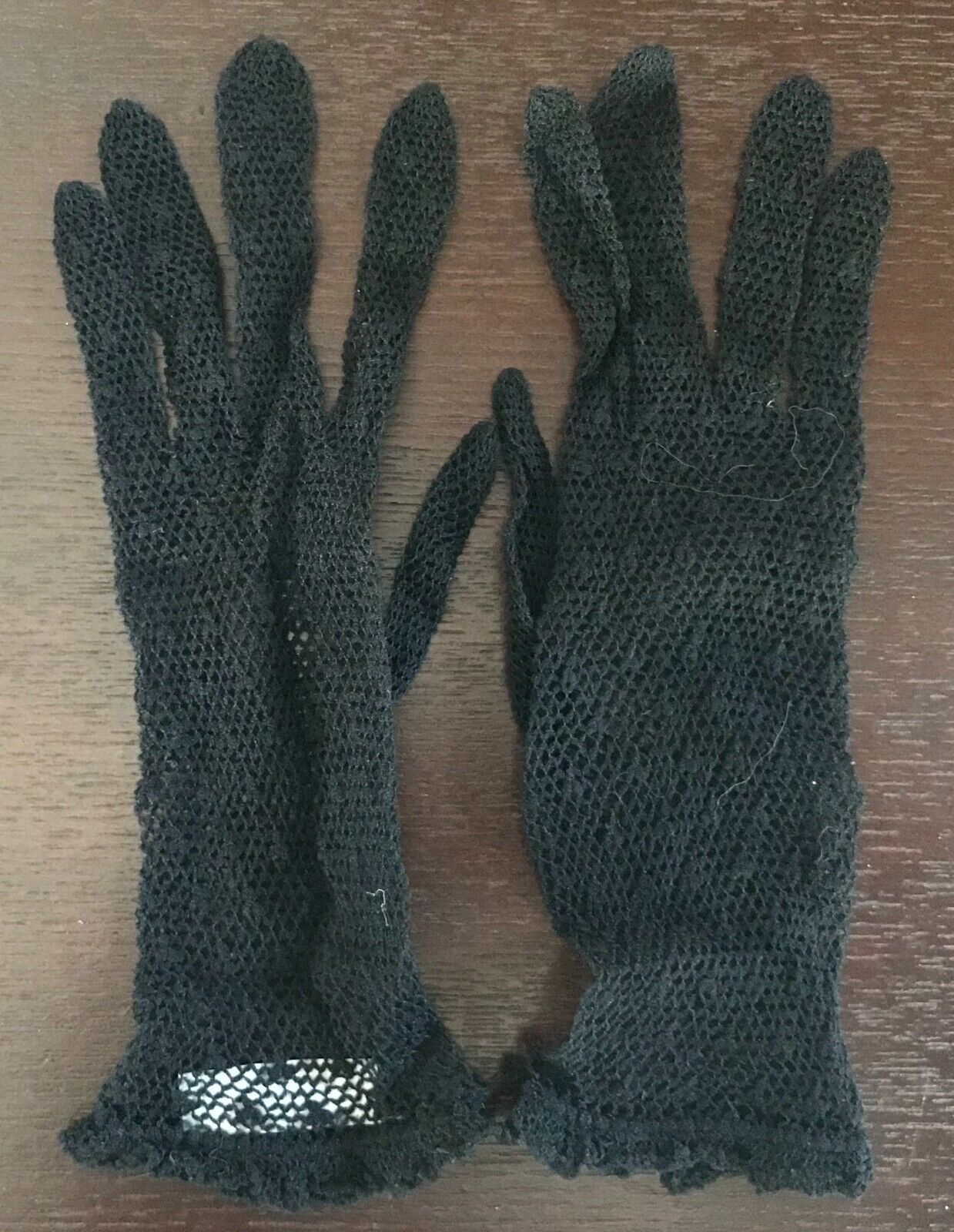 Hand Wrist Gloves 1980s Black Stretch Mesh Net w Polka Dots Dobby Womens NEW