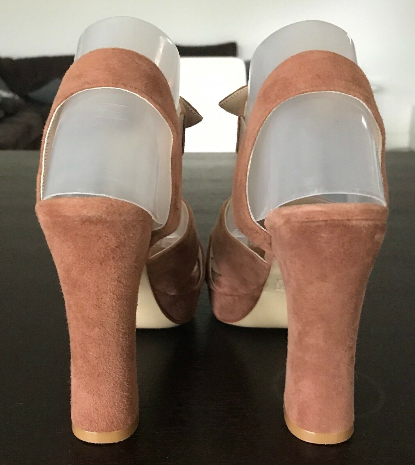 ZOMP Peep Toe Sandals Tan Suede Leather Platform Chunky Block High Heel Size 38