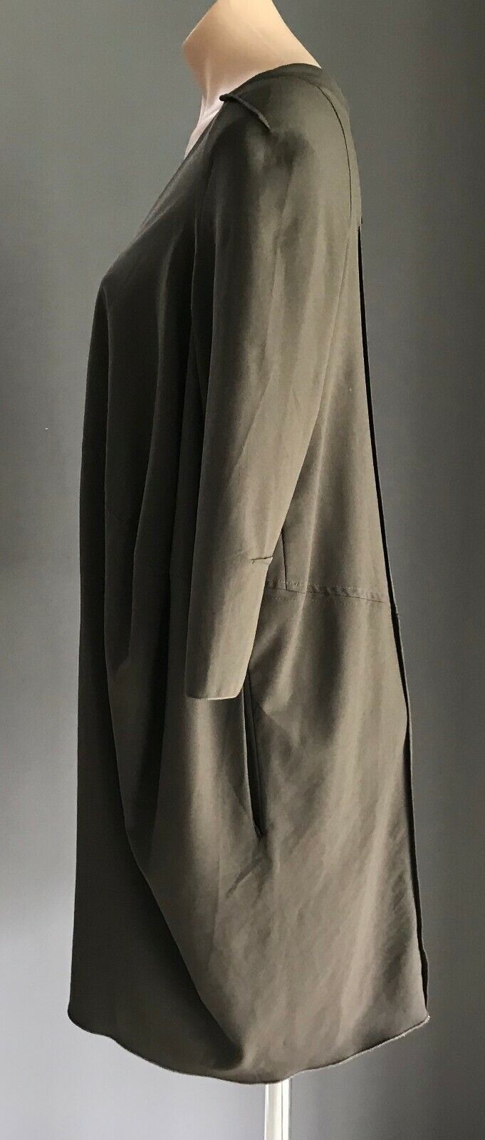 MIDAH Cocoon Style Dress Relaxed Khaki 3/4 Sleeve Frock Ladies Size S 10