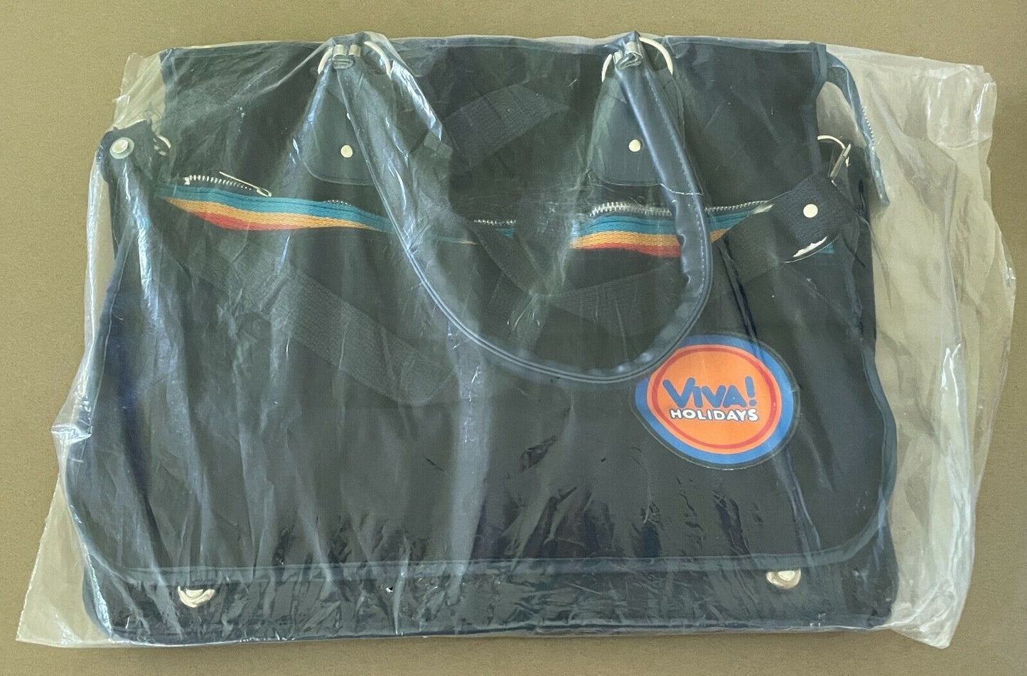 Vintage Promo VIVA HOLIDAYS Travel Bag Navy Blue Canvas & Vinyl Trim w Strap NEW