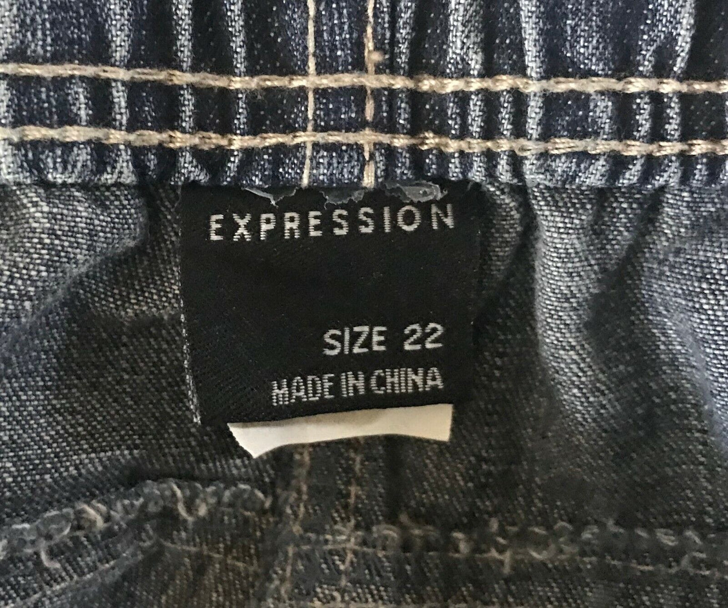 EXPRESSION Blue Denim Jean Shorts Elastic Waist Long Knee Length Plus Size 22