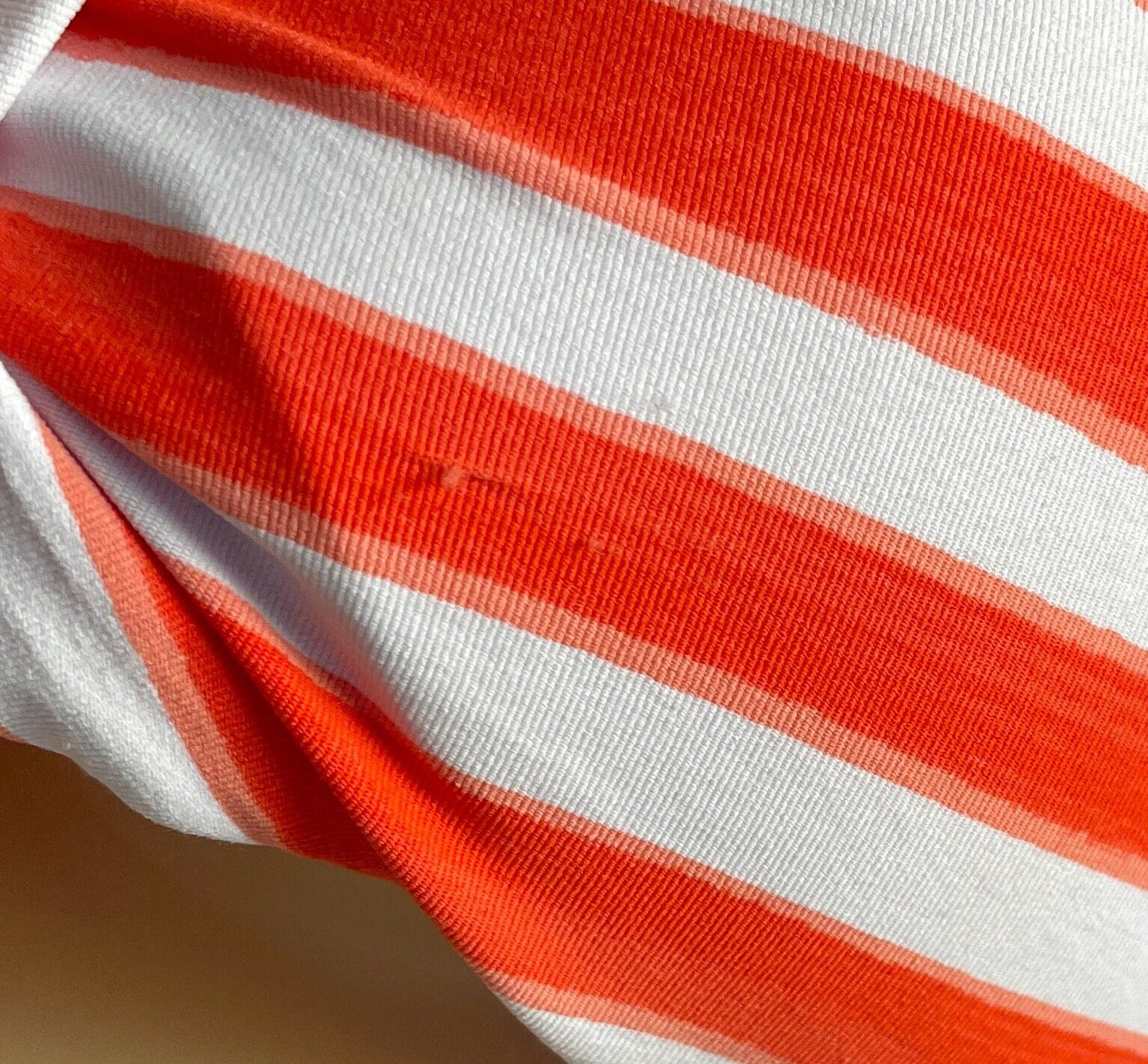 SEAFOLLY Bikini Top Bandeau Orange White Stripe Twist Front Strapless Siz 16 NEW
