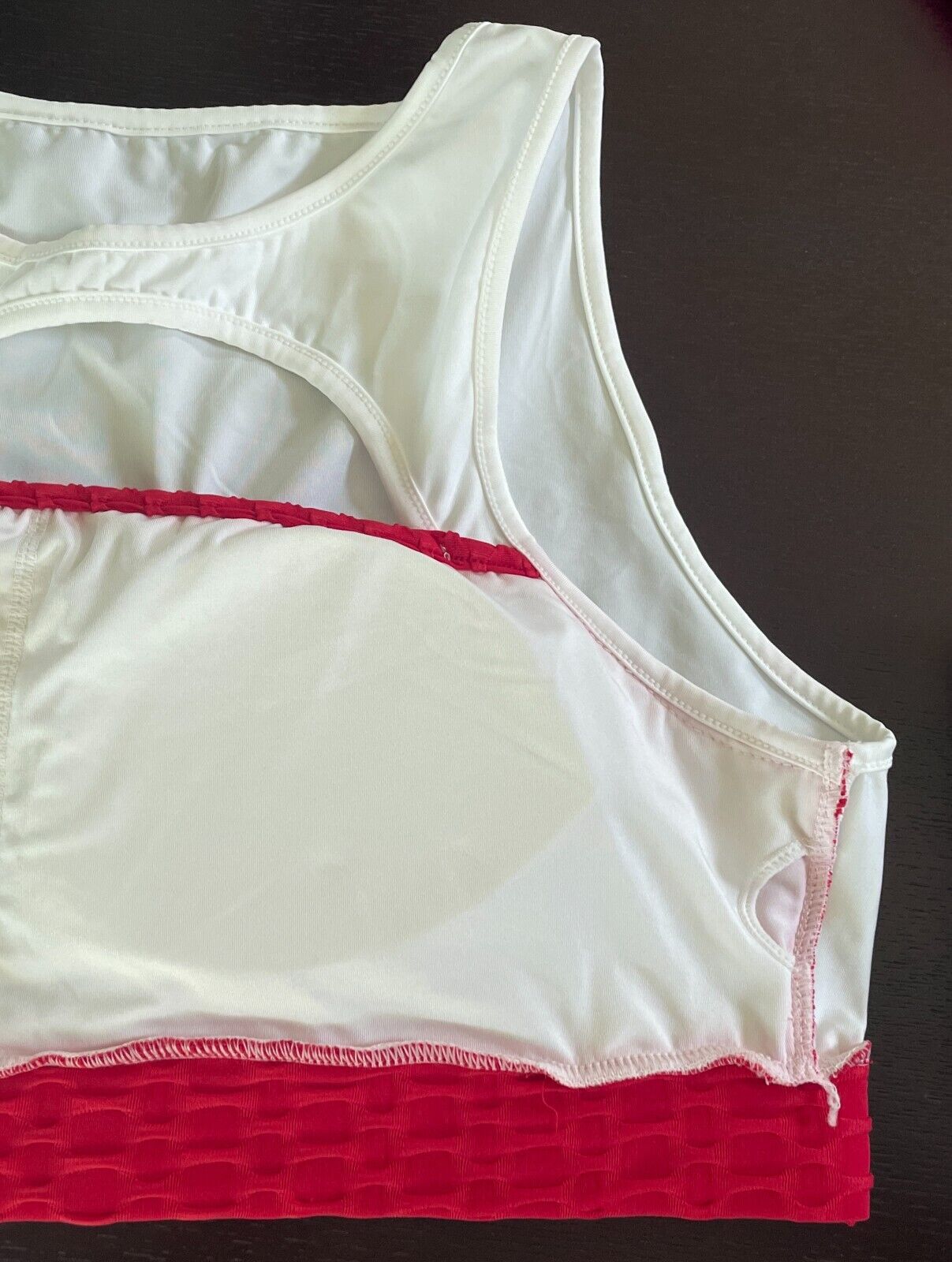 SHEIN CURVE Sport Crop Top White Red Textured Fabric Size 3XL Peekaboo at Chest
