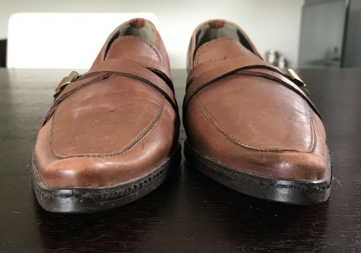 IRONY Brown Leather Pointy Toe Shoes w Strap & Buckle Detailing Ladies Size 36