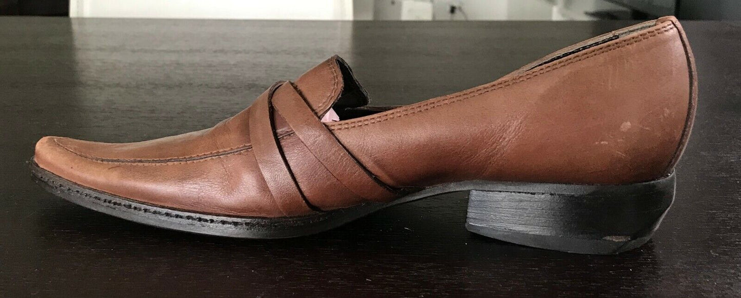 IRONY Brown Leather Pointy Toe Shoes w Strap & Buckle Detailing Ladies Size 36